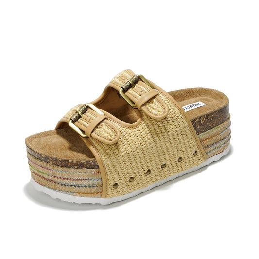 Women's | Genuine Leather Wedge Sandals with Buckle | Lightweight | Non-Slip - Oliy