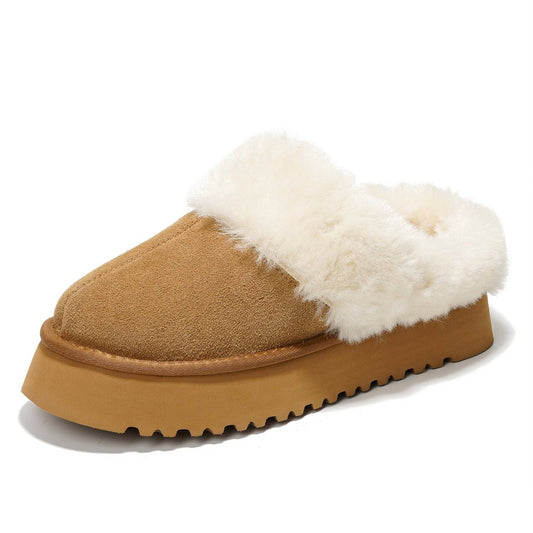 Women's | Genuine Suede Fuzzy Slippers | Memory Foam | Lightweight | Non-Slip - Snowy